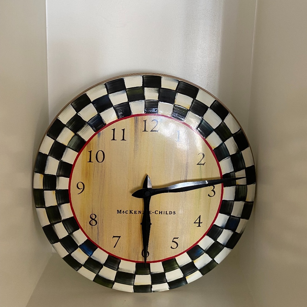 MacKenzie Childs Courtly Check Clock  Black/White 12inch diameter